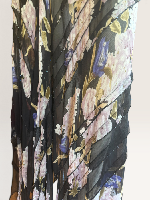 Taylor, 90s beaded bias cut floral print asymmetric dress