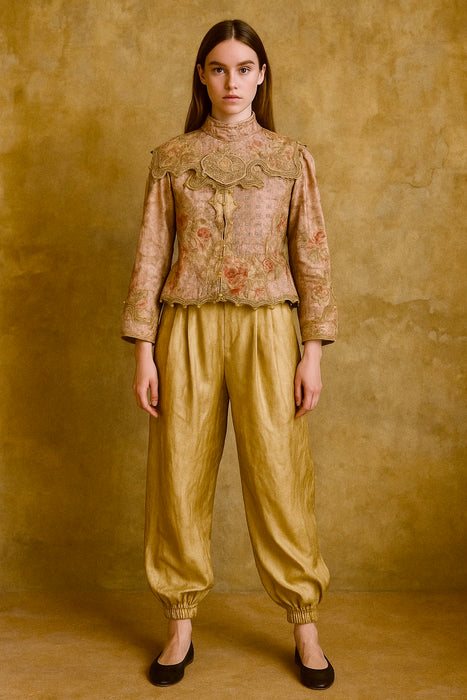 Edina, reworked Edwardian silk ad velvet embroidered jacket