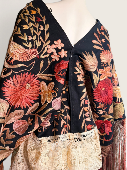 Jenx, reworked Hungarian 1930s fringed embroidered jacket