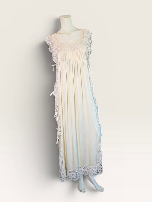 Beatrice, 1930s cream silk and lace side tie dress