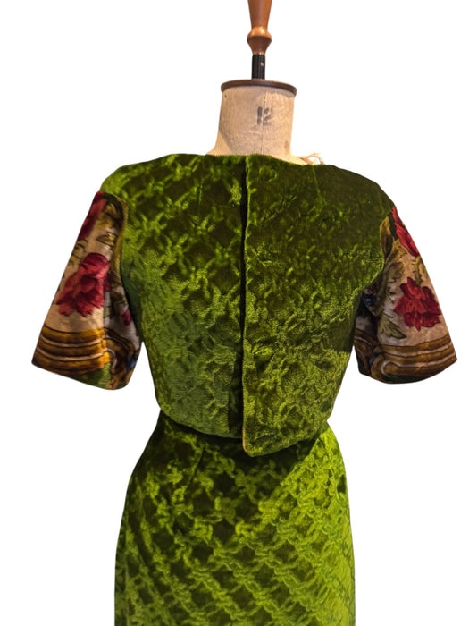 Olivia, reworked Edwardian olive green floral velour skirt and jacket