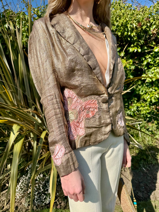 Astoria, 20s lamé jacket with velour florals