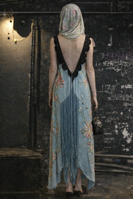 Amelia, reworked 40s embroidered silk and lace piano shawl dress