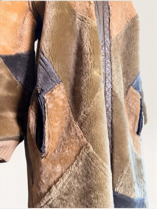 Tilly, 1980s reversible sheepskin and suede patchwork coat