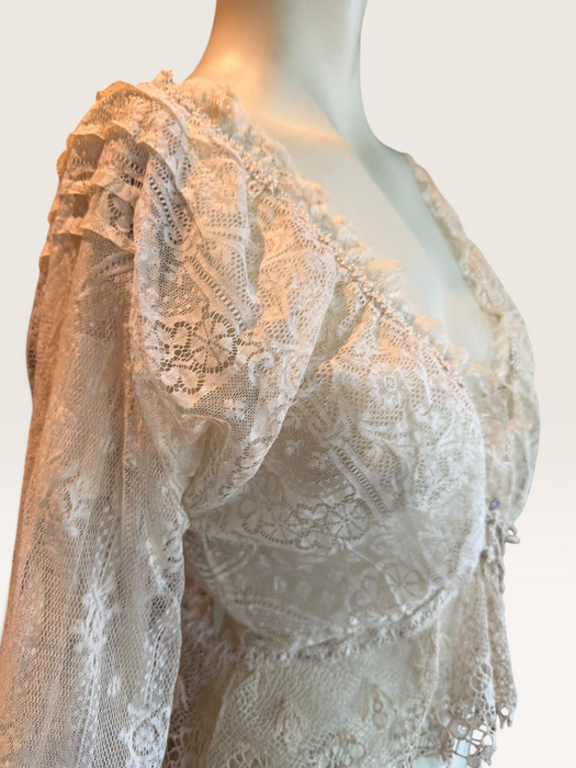 Medina, reworked 30s long sleeved French lace blouse with ribbon florals