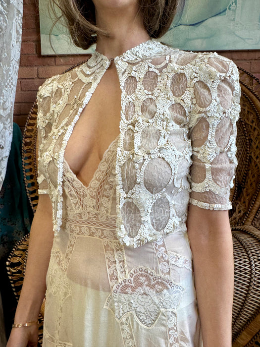 Rada, 20s white sequins and net jacket