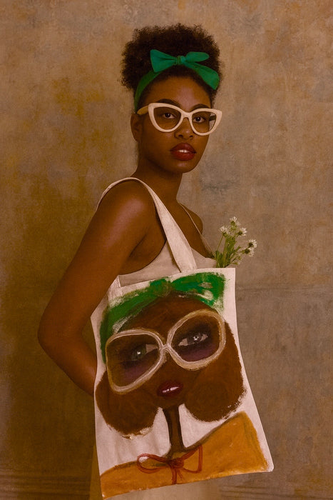 One Vintage hand painted recycled hemp tote bag