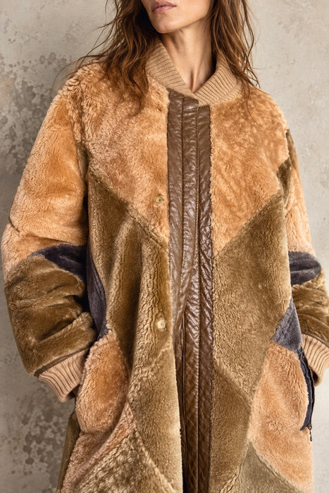 Tilly, 1980s reversible sheepskin and suede patchwork coat