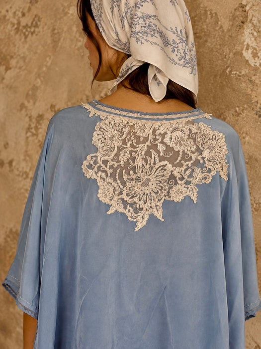 Adina, 30s, hand dyed pale blue silk and lace jacket