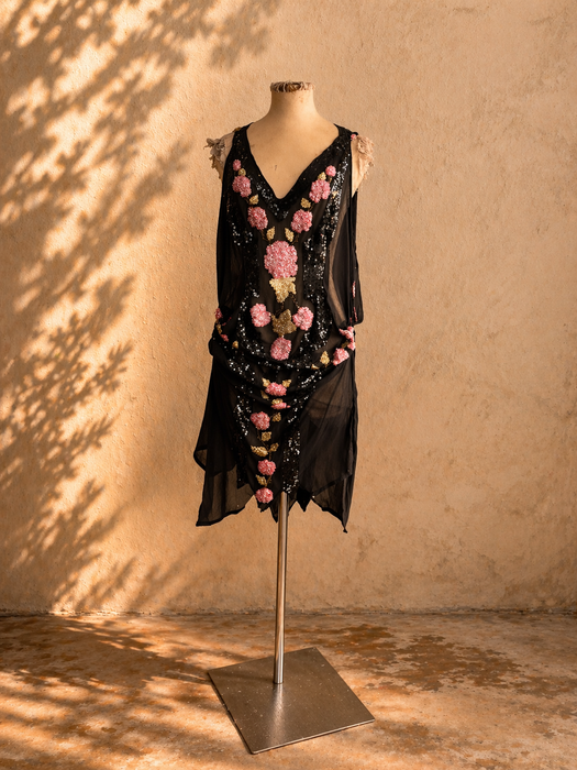 Greta, reworked 20s beaded short asymmetric dress
