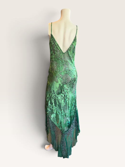 Lola, 90s beaded bias cut asymmetrical animal print dress