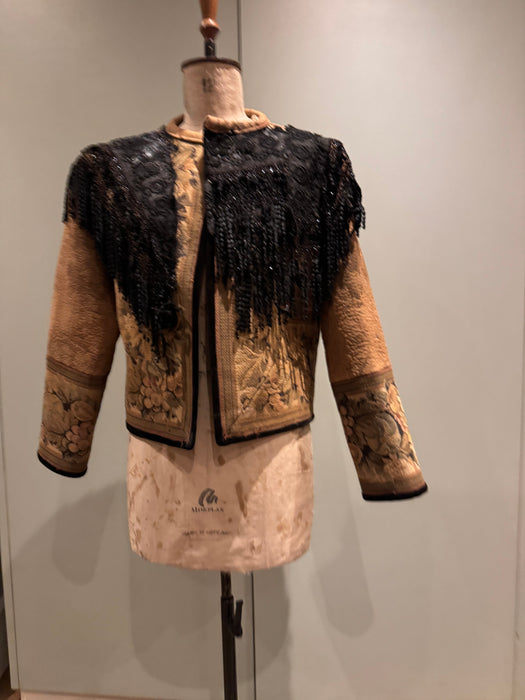 Christine, reworked French tapestry jacket with Edwardian lace tassel