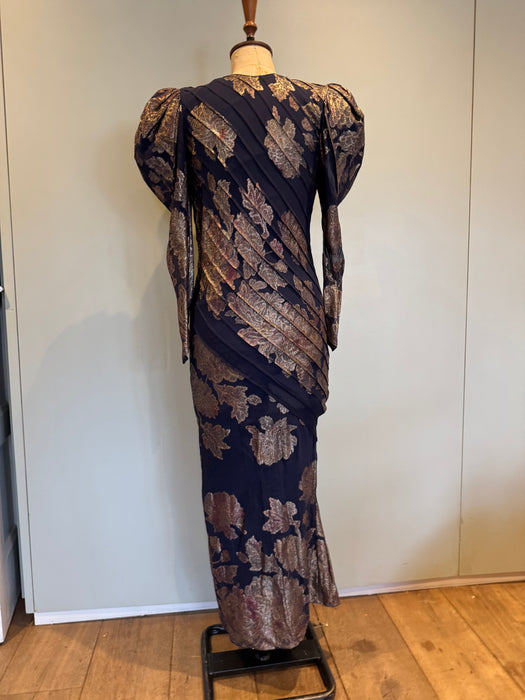 Farleigh, 30s couture silk damask mutton sleeve bias cut dress