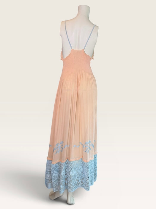 Estelle, 1930s pink and blue silk and lace smocked dress