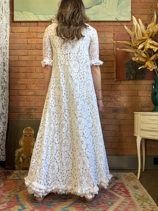 Charlie, 60s white lace dress and robe set