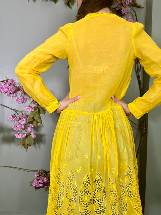 Lupa, yellow hand dyed Victorian day dress