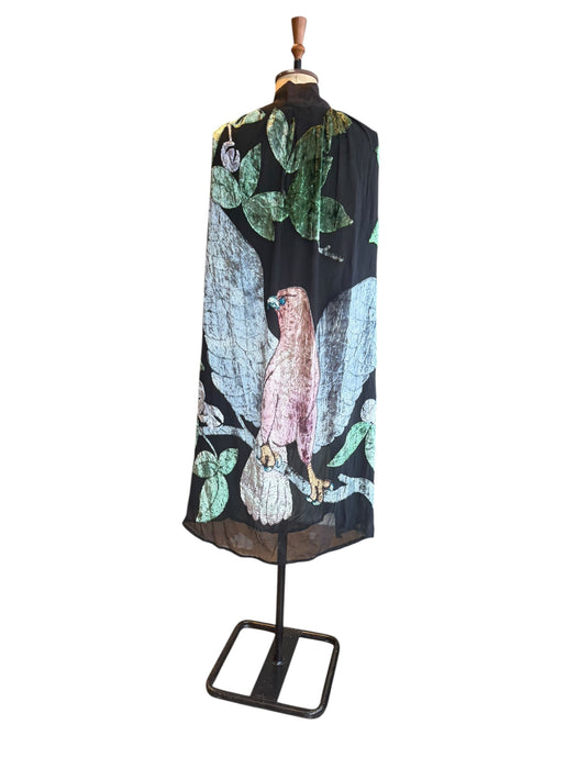 Hanna, Art Nouveau silk devorée chiffon cape with large bird and floral print