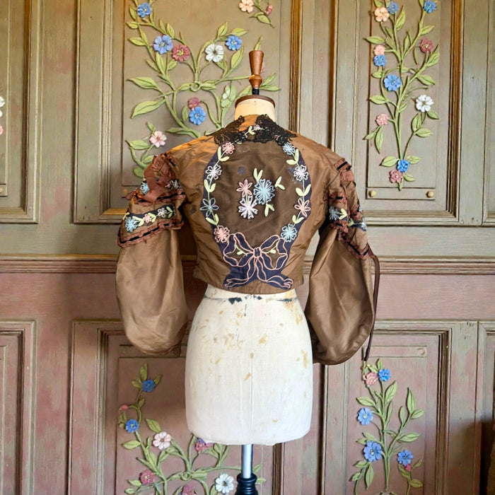Tilly, repurposed Victorian silk and lace jacket