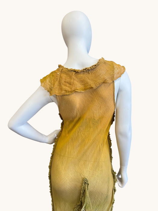 Lorna, vintage hand dyed ombré bias cut muslin frill dress