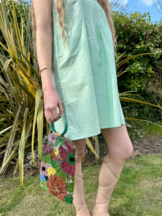 Lidia, 30s aqua green cotton and lace dress