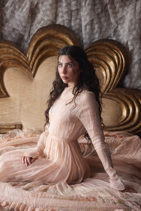 Toni, Victorian blush pink organza long gown