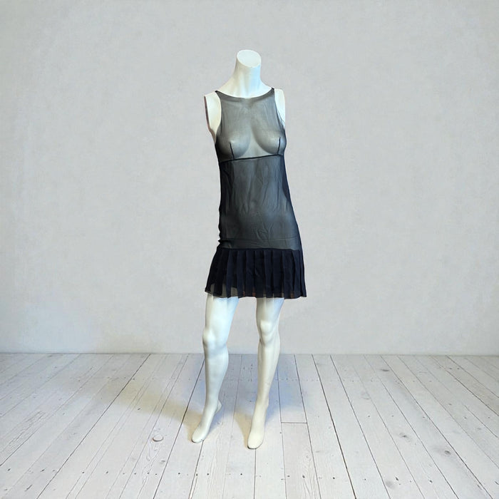 Chanel, 80s black chiffon sift pleated dress