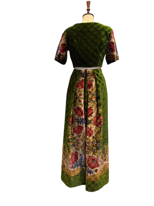 Olivia, reworked Edwardian olive green floral velour skirt and jacket