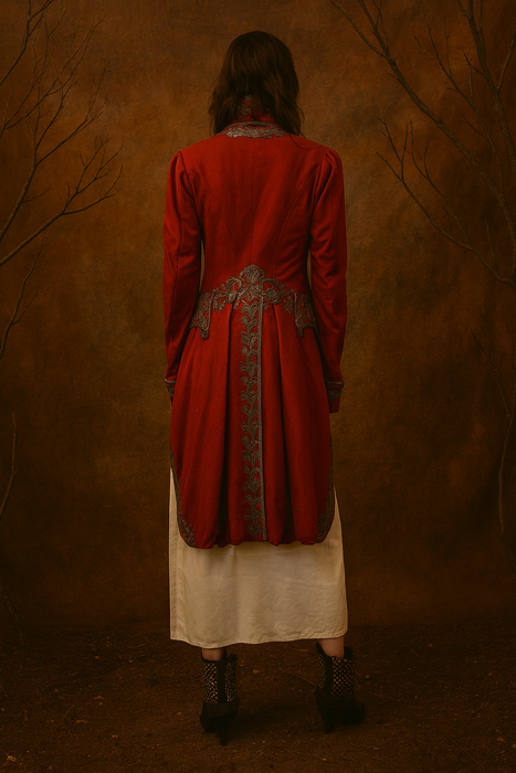 Miel, 19th C, red beaded embroidered tailcoat