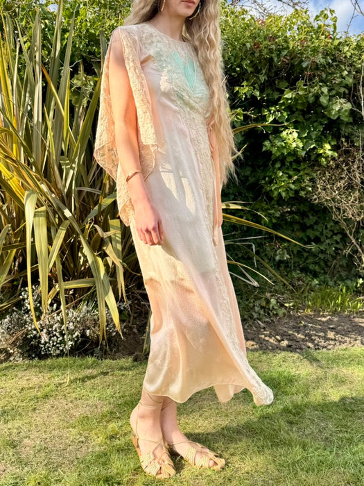 Constance, 20s pink damask silk and lace robe