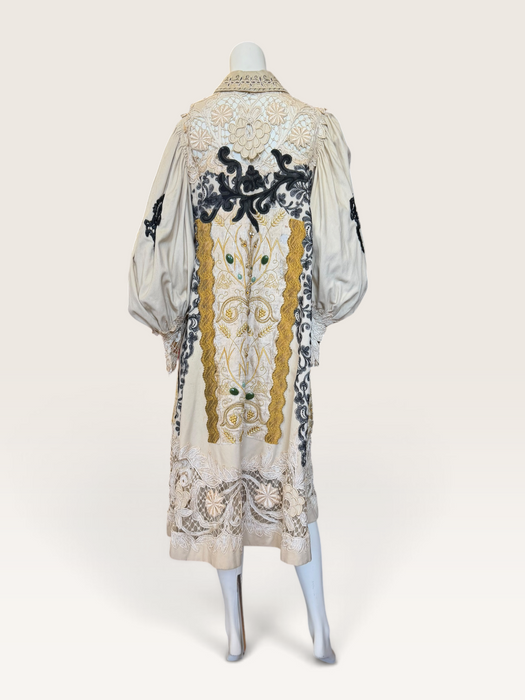 Veronica, reworked Edwardian cream and lace wool coat with gold thread beading