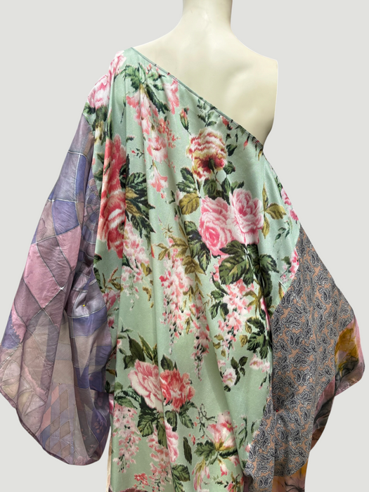 Aline, reworked silk 70s hand painted patchwork parachute kaftan