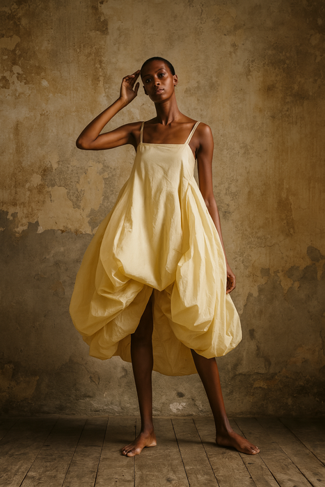 Norma, reworked silk parachute draped dress