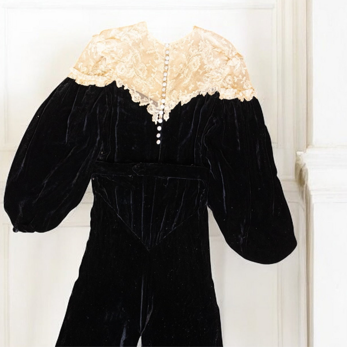 Treena, reworked 30s velvet and lace jumpsuit
