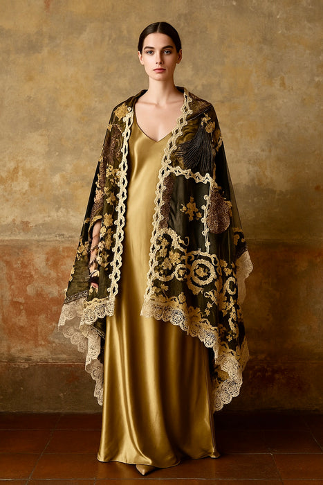 Anchor, reworked Antique French net and lace patchwork cape