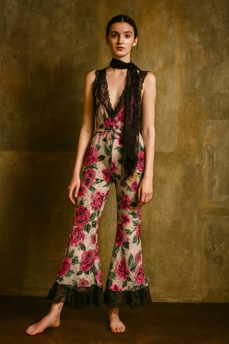 Traina, 30s floral chiffon ad lace jumpsuit and stole