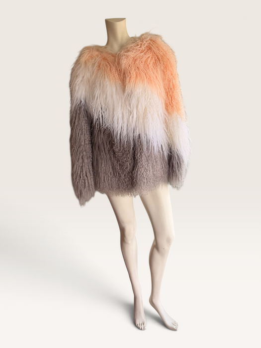 Magda, vintage Mongolian fur tri colour jacket