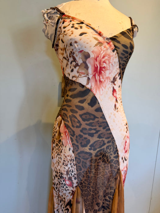 Dorsey, 90s mixed print bias cut dress with handkerchief hemline