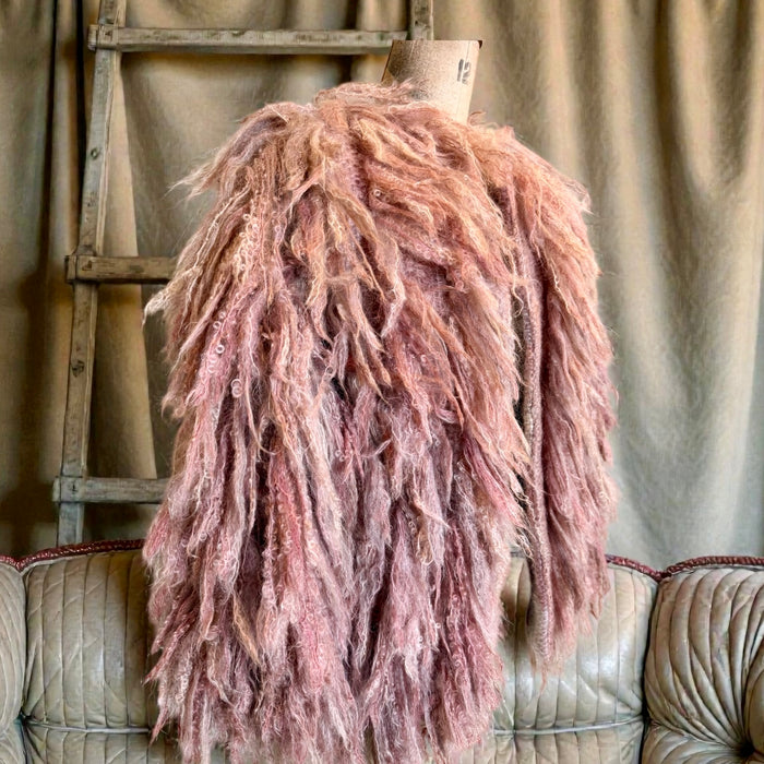 Noble, 70s shaggy pink fringed coat