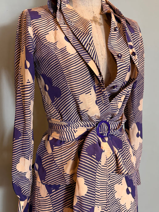 Mary, 70s silk floral print halter dress, bolero and belt