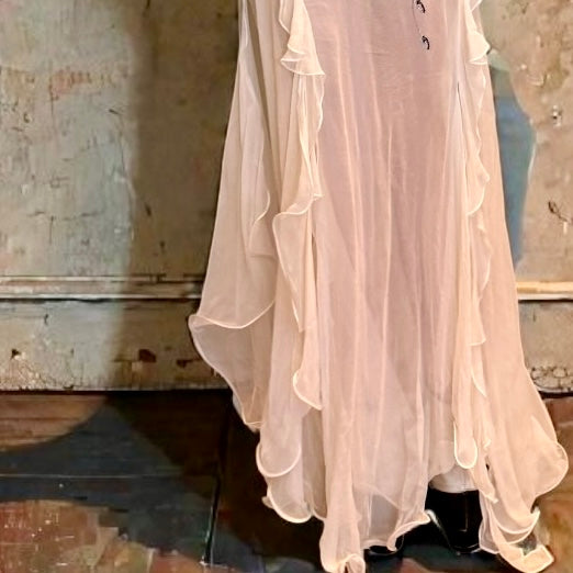 Bettina, 90s silk chiffon beaded bias cut frill dress