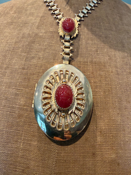 Jasmir, 1940s signed Hobe locket necklace with Carnelian stone