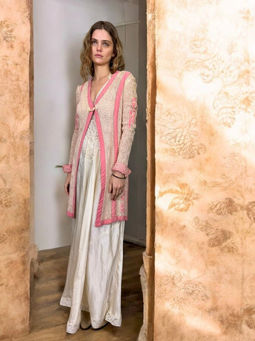 Basma, 20s pink and cream cotton ribbon work jacket