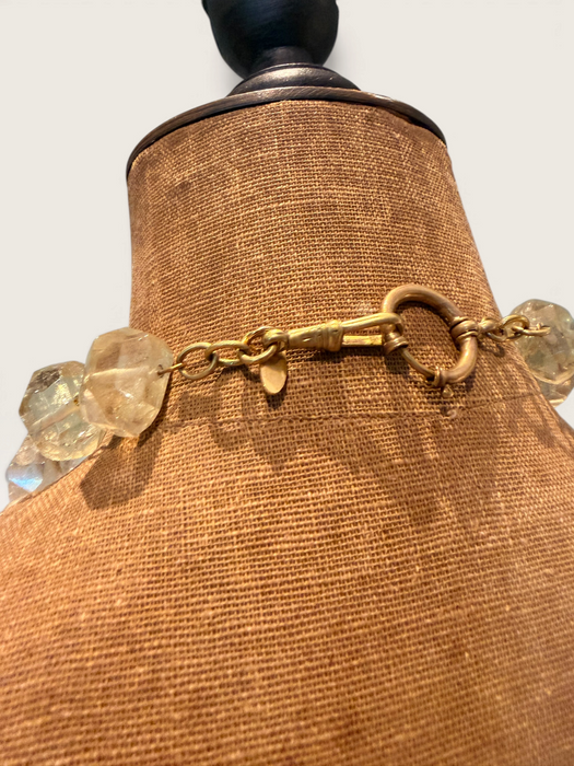 Jasmir, reworked lemon Quartz raw cut gems set with a  Victorian gold plated pendant