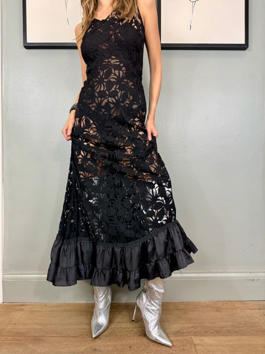 Claude, 30s black lace bias cut dress