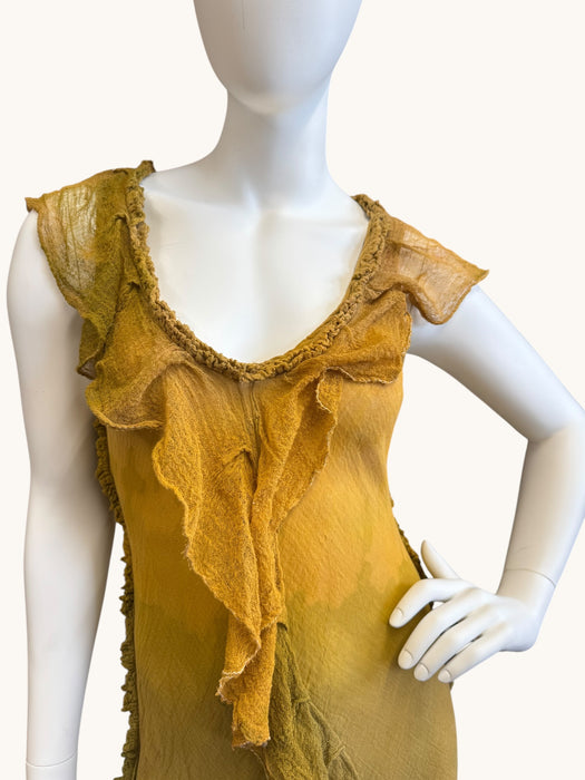 Lorna, vintage hand dyed ombré bias cut muslin frill dress