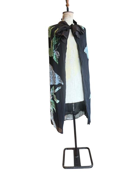 Hanna, Art Nouveau silk devorée chiffon cape with large bird and floral print