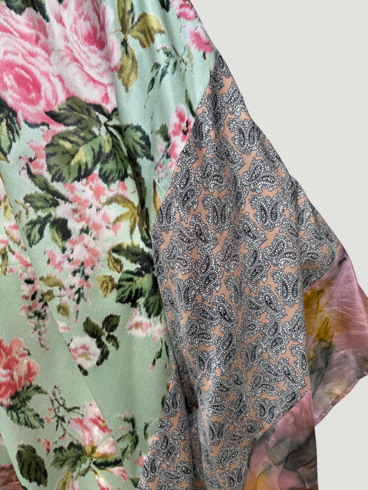 Aline, reworked silk 70s hand painted patchwork parachute kaftan