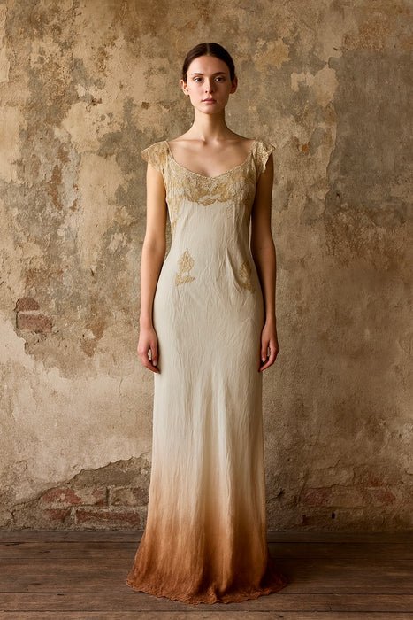 Flora, 20s silk and lace bias cut dress hand dyed in ombré