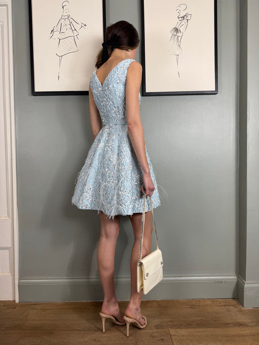Oscar de la Renta, beaded feather pale blue dress