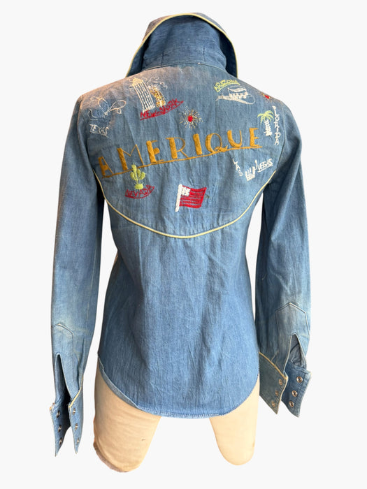 Amerique, 1970s denim embroidered western shirt